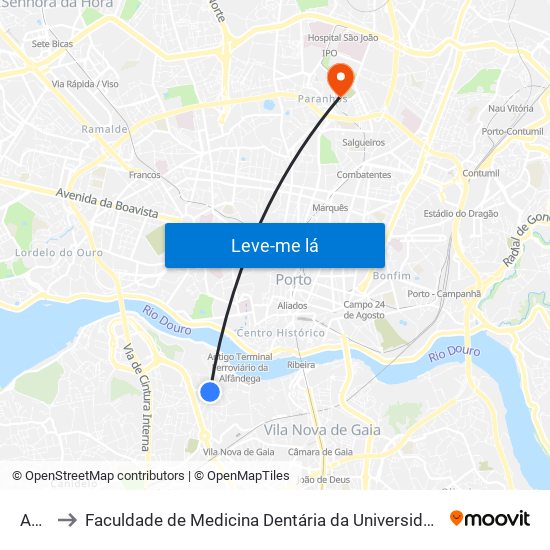 Agro to Faculdade de Medicina Dentária da Universidade do Porto map