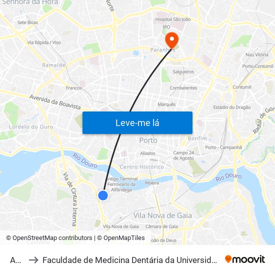 Agro to Faculdade de Medicina Dentária da Universidade do Porto map