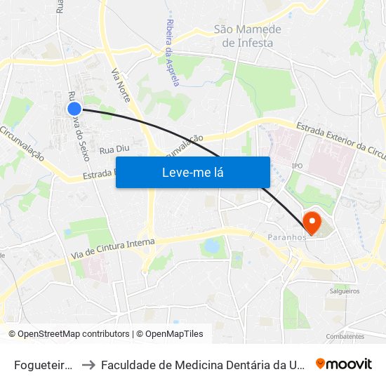 Fogueteiros (Sul) to Faculdade de Medicina Dentária da Universidade do Porto map
