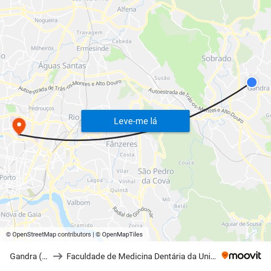 Gandra (Igreja) to Faculdade de Medicina Dentária da Universidade do Porto map