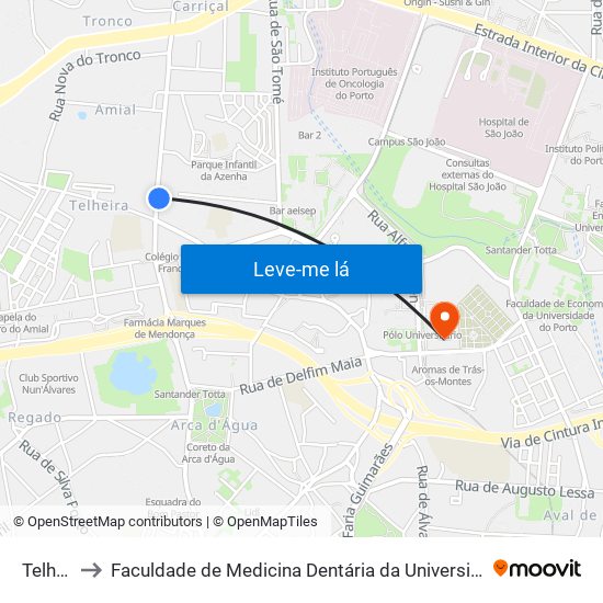 Telheira to Faculdade de Medicina Dentária da Universidade do Porto map