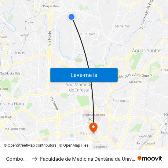 Combonianos to Faculdade de Medicina Dentária da Universidade do Porto map