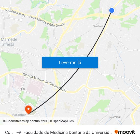 Corim to Faculdade de Medicina Dentária da Universidade do Porto map