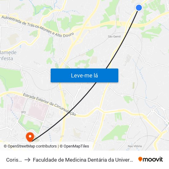 Coriscos to Faculdade de Medicina Dentária da Universidade do Porto map