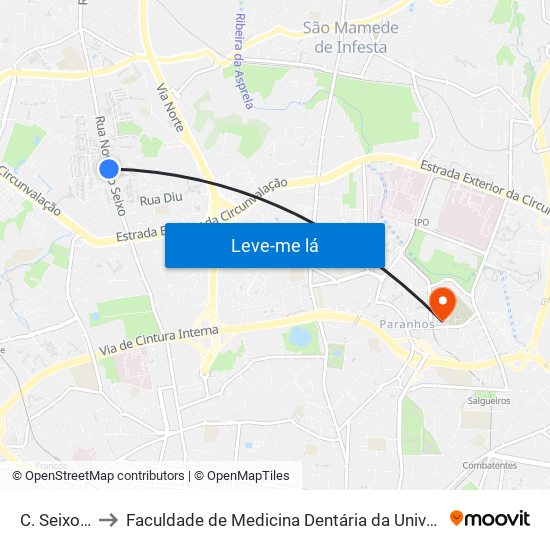 C. Seixo (Sul) to Faculdade de Medicina Dentária da Universidade do Porto map