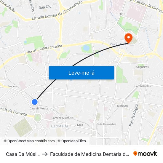 Casa Da Música (Metro) to Faculdade de Medicina Dentária da Universidade do Porto map