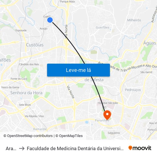 Araújo to Faculdade de Medicina Dentária da Universidade do Porto map