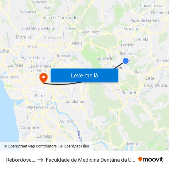 Rebordosa (Vales) to Faculdade de Medicina Dentária da Universidade do Porto map