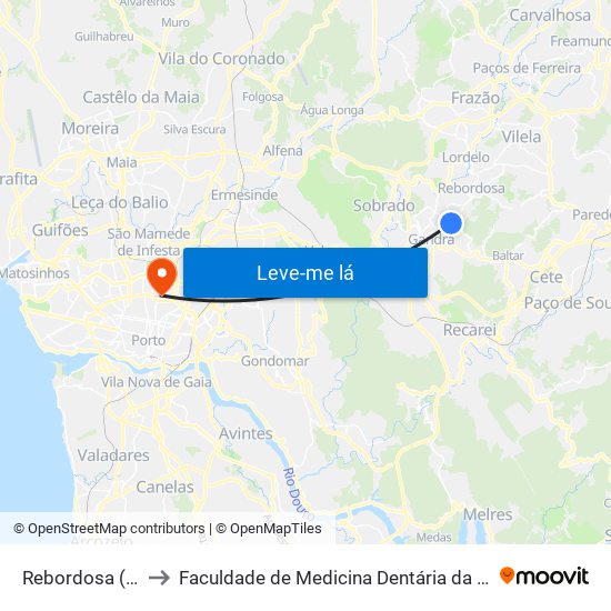 Rebordosa (Guardão) to Faculdade de Medicina Dentária da Universidade do Porto map