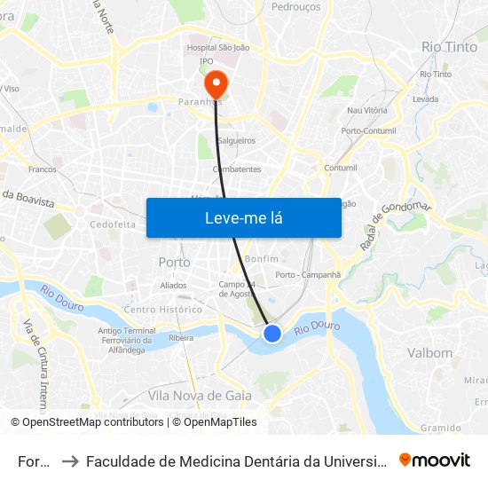 Fornos to Faculdade de Medicina Dentária da Universidade do Porto map