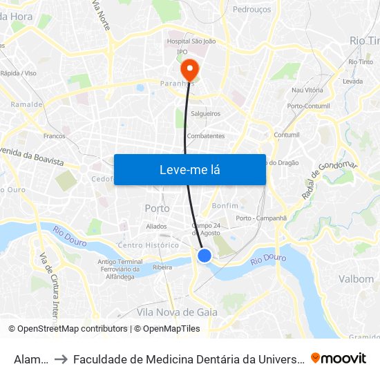 Alameda to Faculdade de Medicina Dentária da Universidade do Porto map