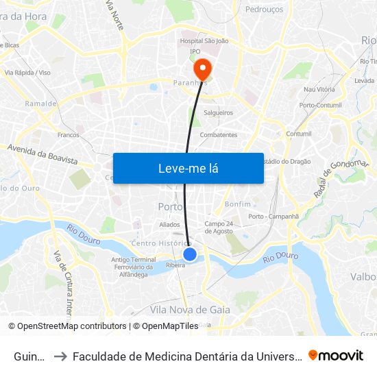 Guindais to Faculdade de Medicina Dentária da Universidade do Porto map