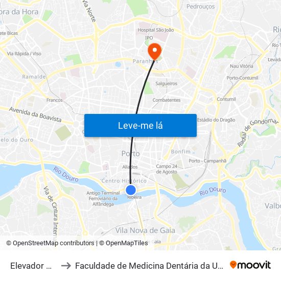 Elevador Guindais to Faculdade de Medicina Dentária da Universidade do Porto map