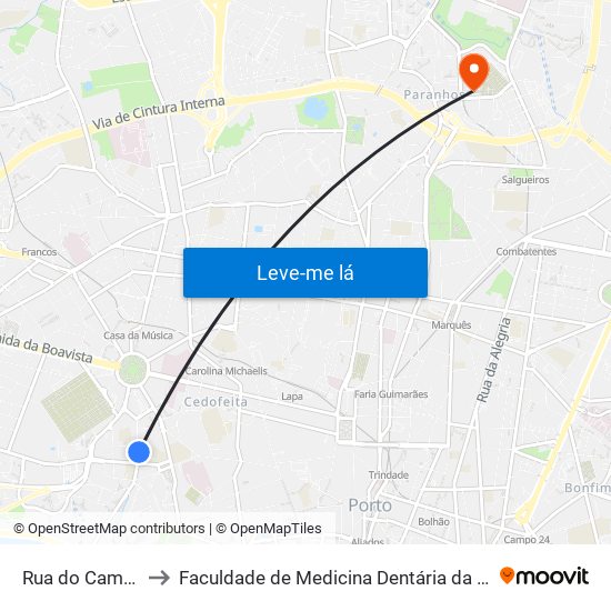 Rua do Campo Alegre to Faculdade de Medicina Dentária da Universidade do Porto map