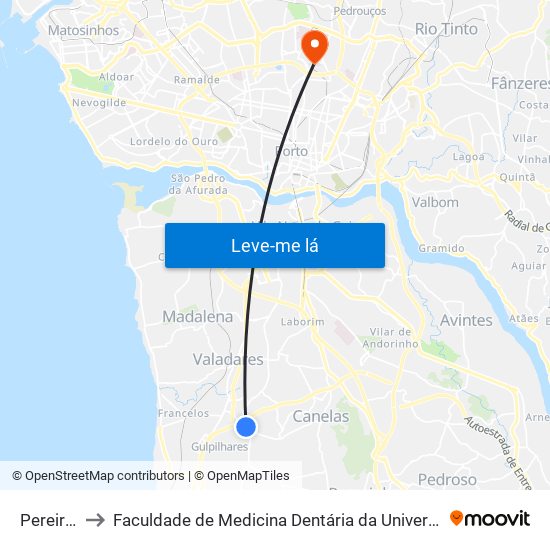Pereirinho to Faculdade de Medicina Dentária da Universidade do Porto map