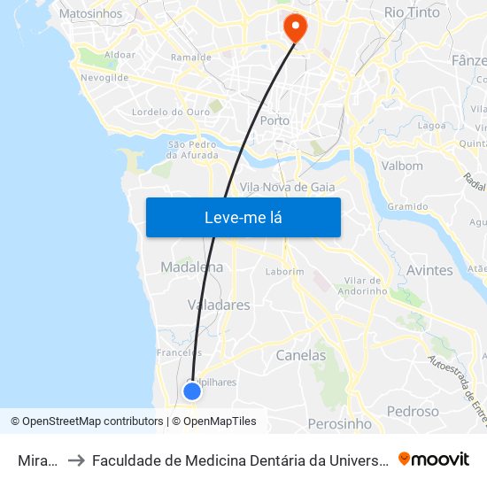 Miramar to Faculdade de Medicina Dentária da Universidade do Porto map