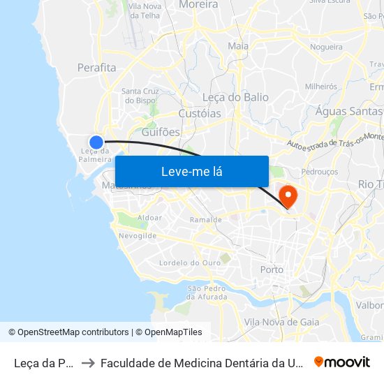 Leça da Palmeira to Faculdade de Medicina Dentária da Universidade do Porto map