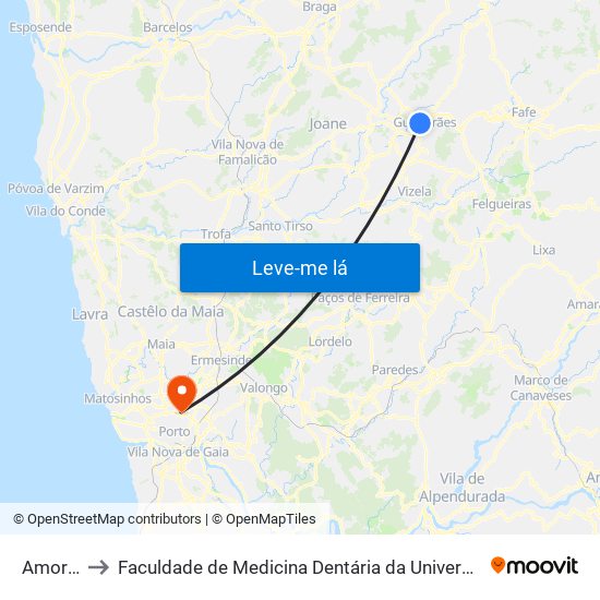 Amorosa to Faculdade de Medicina Dentária da Universidade do Porto map