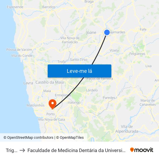 Trigais to Faculdade de Medicina Dentária da Universidade do Porto map