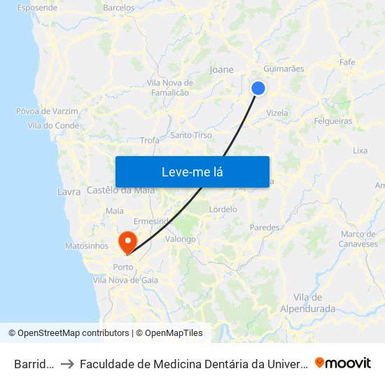 Barridinho to Faculdade de Medicina Dentária da Universidade do Porto map