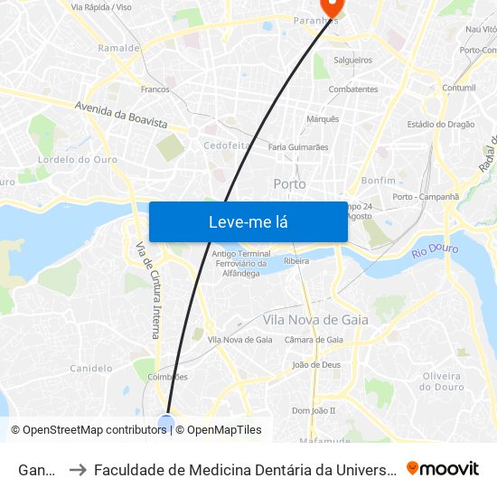 Gandara to Faculdade de Medicina Dentária da Universidade do Porto map
