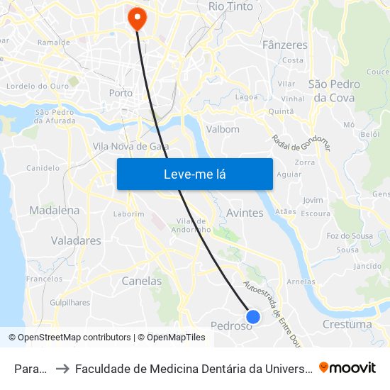 Paradela to Faculdade de Medicina Dentária da Universidade do Porto map