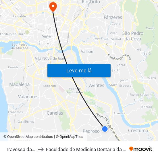 Travessa da Paradela to Faculdade de Medicina Dentária da Universidade do Porto map