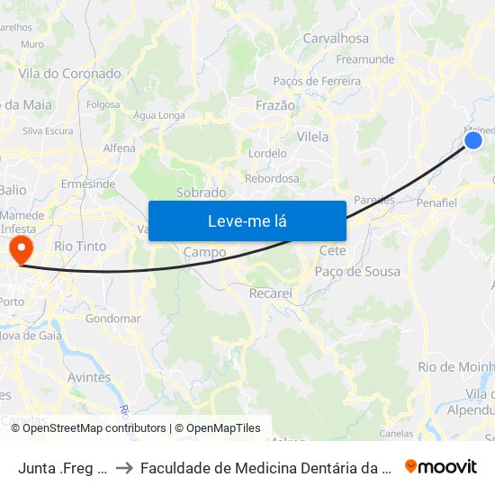 Junta .Freg Meinedo to Faculdade de Medicina Dentária da Universidade do Porto map