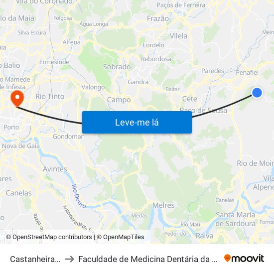 Castanheira de Cima to Faculdade de Medicina Dentária da Universidade do Porto map