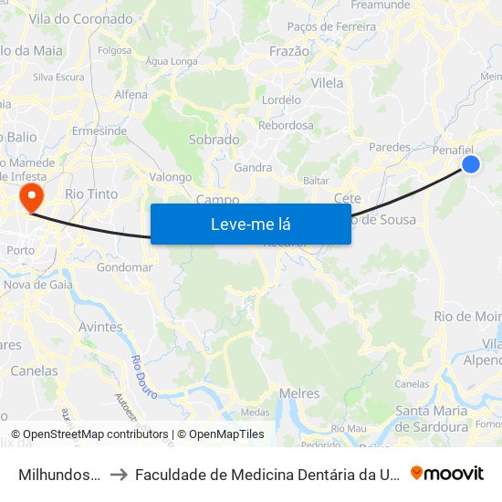 Milhundos (Igreja) to Faculdade de Medicina Dentária da Universidade do Porto map