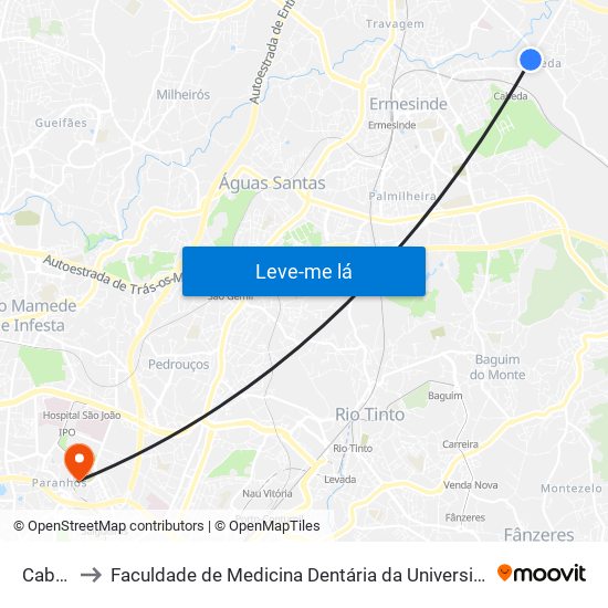 Cabeda to Faculdade de Medicina Dentária da Universidade do Porto map