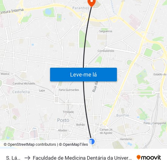 S. Lázaro to Faculdade de Medicina Dentária da Universidade do Porto map