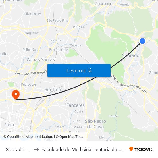 Sobrado de Cima to Faculdade de Medicina Dentária da Universidade do Porto map