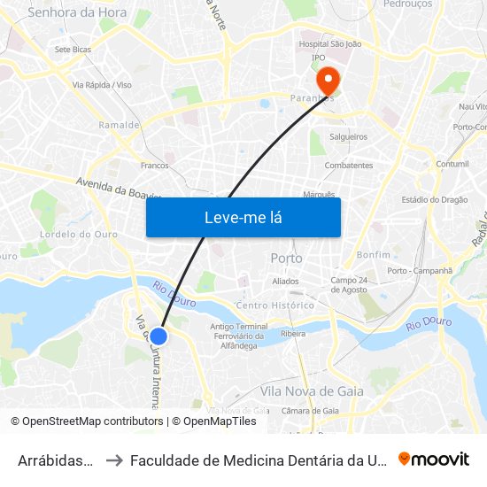 Arrábidashopping to Faculdade de Medicina Dentária da Universidade do Porto map