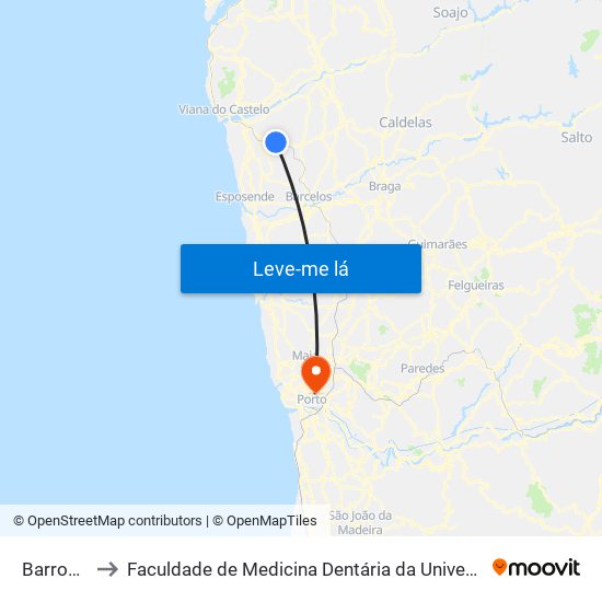 Barroselas to Faculdade de Medicina Dentária da Universidade do Porto map