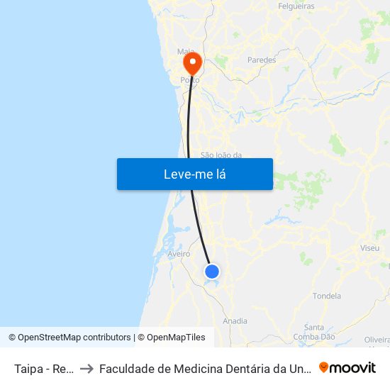 Taipa - Requeixo to Faculdade de Medicina Dentária da Universidade do Porto map