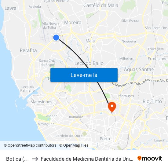 Botica (Metro) to Faculdade de Medicina Dentária da Universidade do Porto map