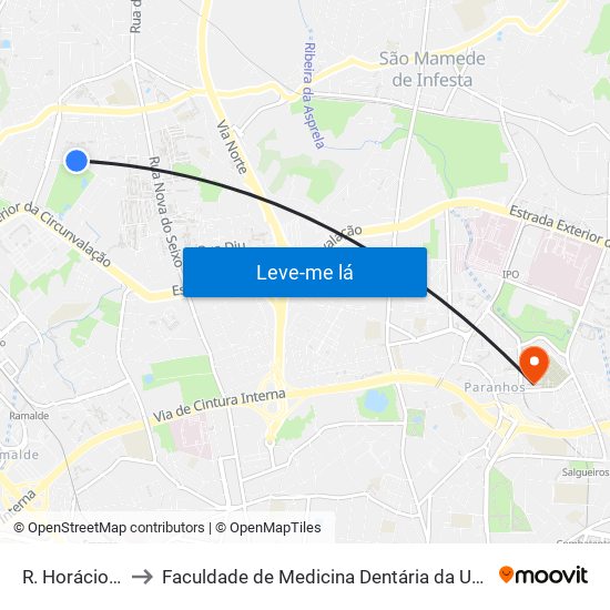 R. Horácio Marçal to Faculdade de Medicina Dentária da Universidade do Porto map