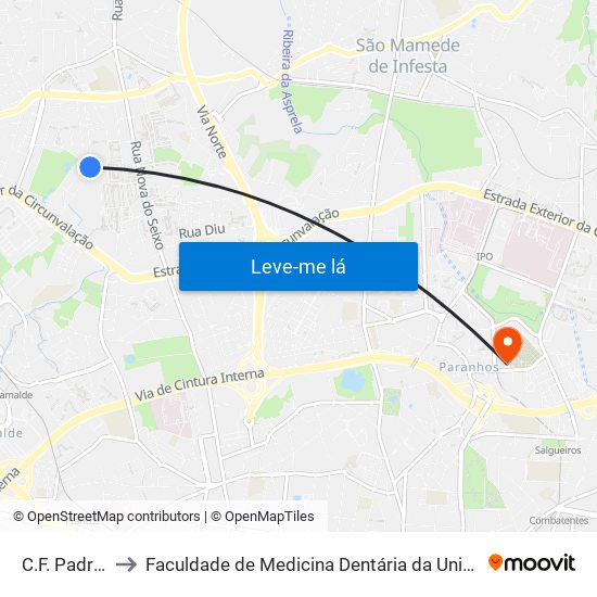 C.F. Padroense to Faculdade de Medicina Dentária da Universidade do Porto map