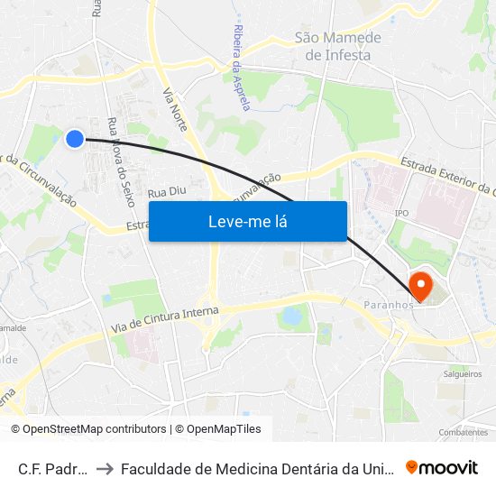 C.F. Padroense to Faculdade de Medicina Dentária da Universidade do Porto map