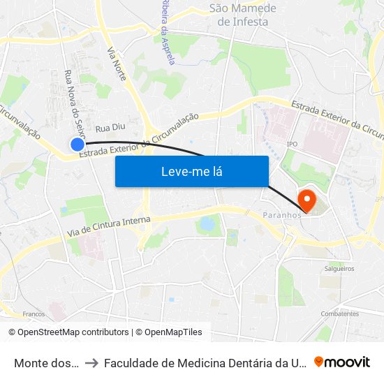 Monte dos Burgos to Faculdade de Medicina Dentária da Universidade do Porto map