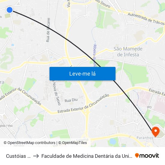 Custóias (Feira) to Faculdade de Medicina Dentária da Universidade do Porto map