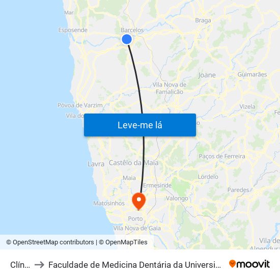Clínica to Faculdade de Medicina Dentária da Universidade do Porto map