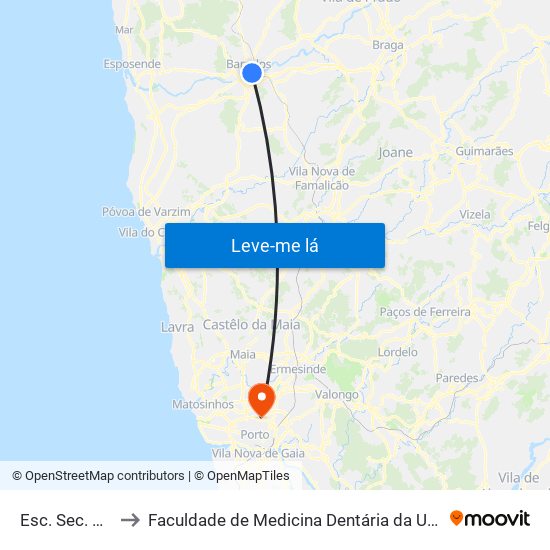 Esc. Sec. Barcelos to Faculdade de Medicina Dentária da Universidade do Porto map