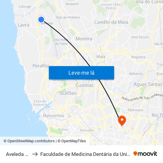 Aveleda Centro to Faculdade de Medicina Dentária da Universidade do Porto map
