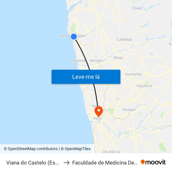 Viana do Castelo (Escola Superior de Educação) to Faculdade de Medicina Dentária da Universidade do Porto map