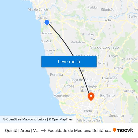 Quintã | Areia | Varziela (Metro) to Faculdade de Medicina Dentária da Universidade do Porto map