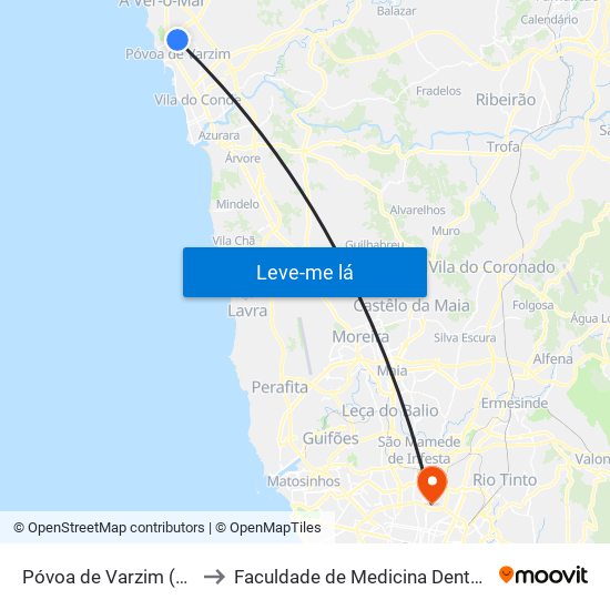 Póvoa de Varzim (Terminal Rodoviário) to Faculdade de Medicina Dentária da Universidade do Porto map