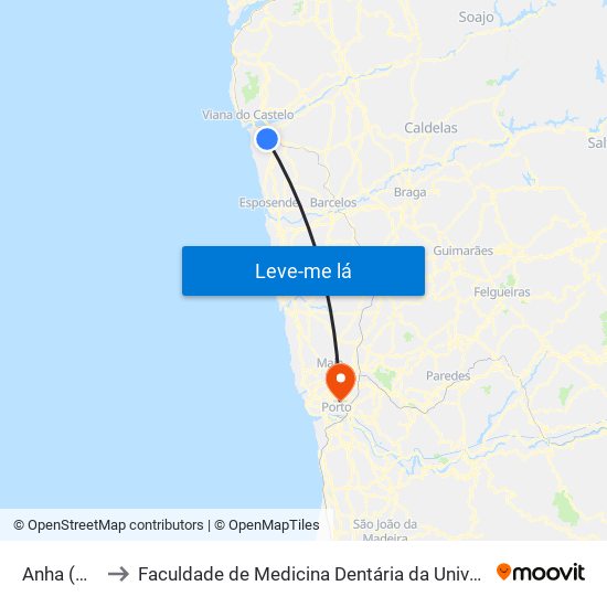 Anha (Noval) to Faculdade de Medicina Dentária da Universidade do Porto map