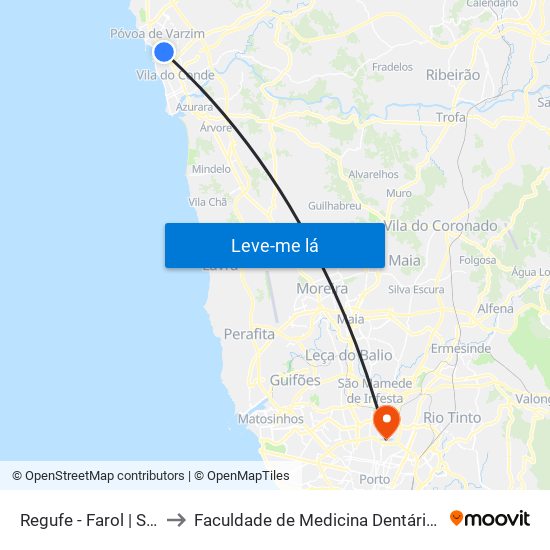 Regufe - Farol | São Brás (Metro) to Faculdade de Medicina Dentária da Universidade do Porto map